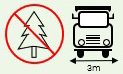 access Delivery access warning showing a 3m width requirement for trucks and a prohibition of low-hanging trees or overhangs.