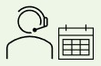 arrangements Customer support agent and calendar icon for scheduling paving advice.