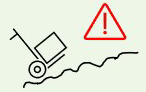 dpoint Delivery warning icon showing a pallet trolley unable to operate on uneven or soft ground like gravel or grass.