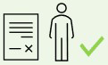 goods Order verification and customer satisfaction icon with a document, person, and green checkmark.
