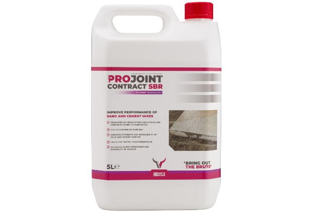 5 Litre tub of ProJoint Contract SBR bonding agent for improving sand and cement mortar mixes for paving.